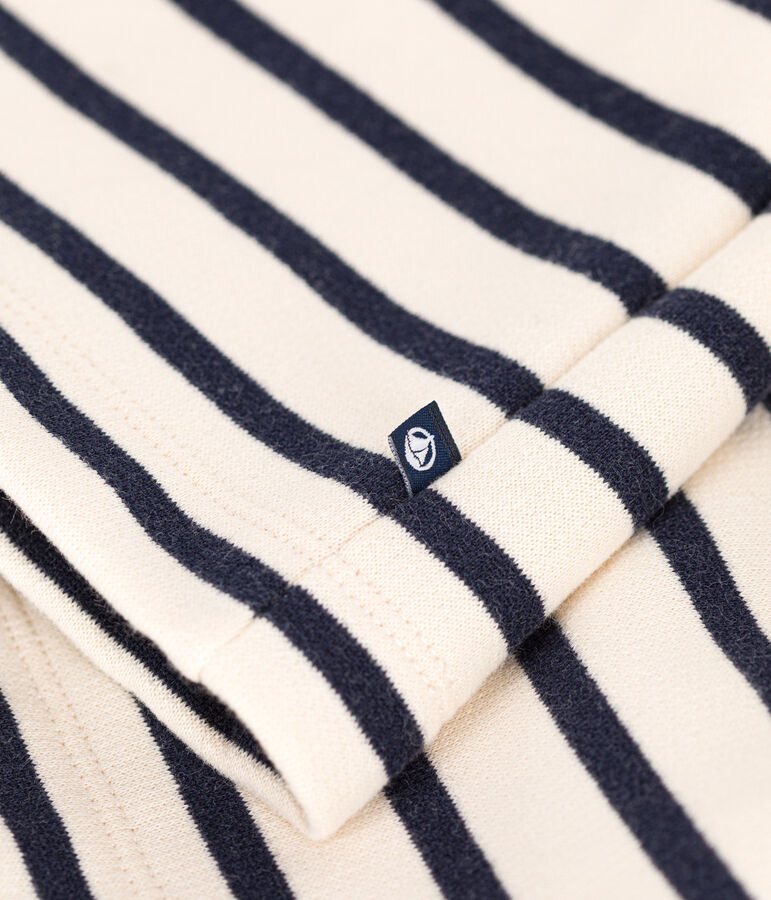 Girls' long-sleeved brushed fleece dress Ecru/blue