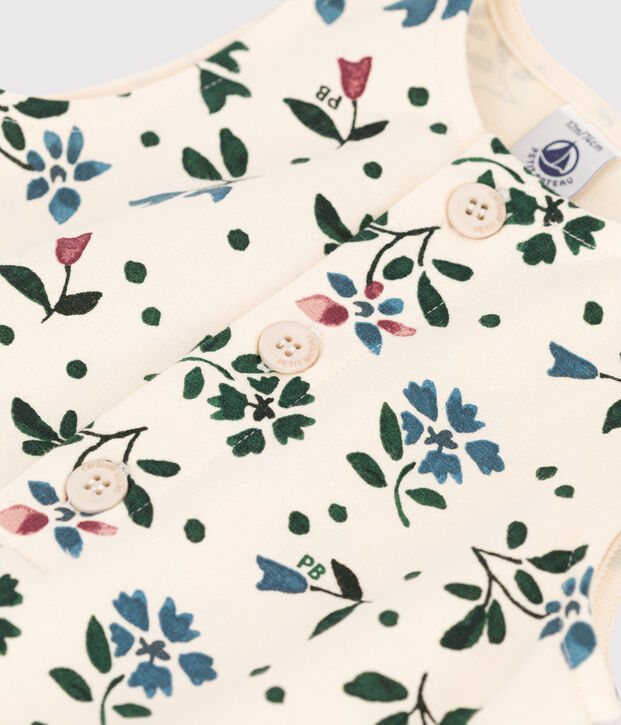 Babies' Patterned Fleece Jumpsuit Ecru/multicolor