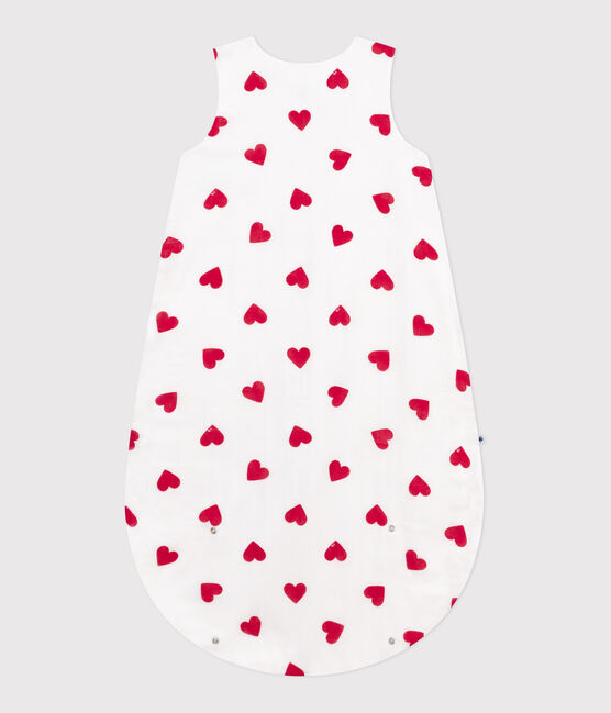 Babies' 1 TOG heart-patterned cotton sleeping bag MARSHMALLOW white/TERKUIT red