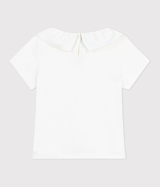 Children's plain short-sleeved cotton T-shirt with a collar MARSHMALLOW white