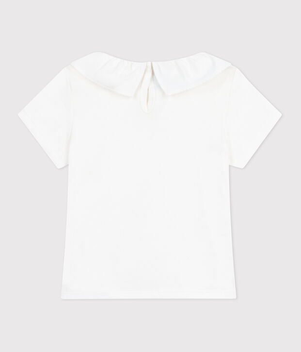 Children's plain short-sleeved cotton T-shirt with a collar white