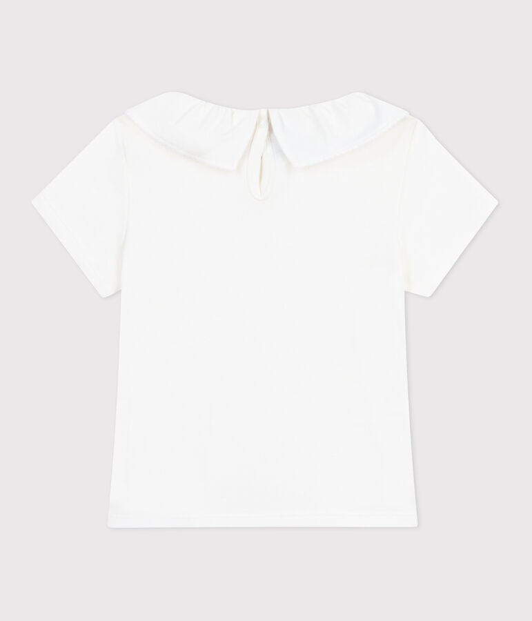 Children's plain short-sleeved cotton T-shirt with a collar MARSHMALLOW white
