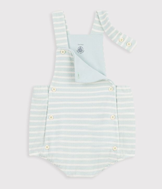 Babies stripy cotton terry rompers blue/ecru