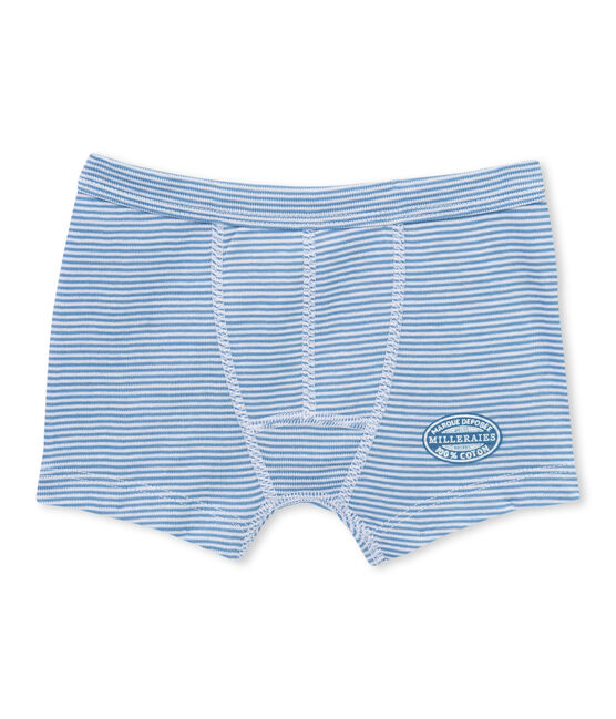 Boy's boxers with milleraies stripes ALASKA blue/ECUME white