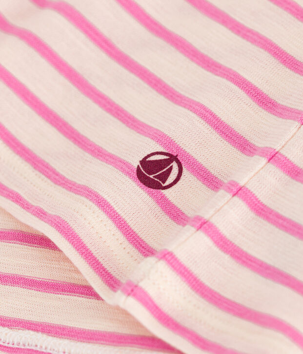 Girls' Stripy Slub Jersey T-shirt Ecru/pink