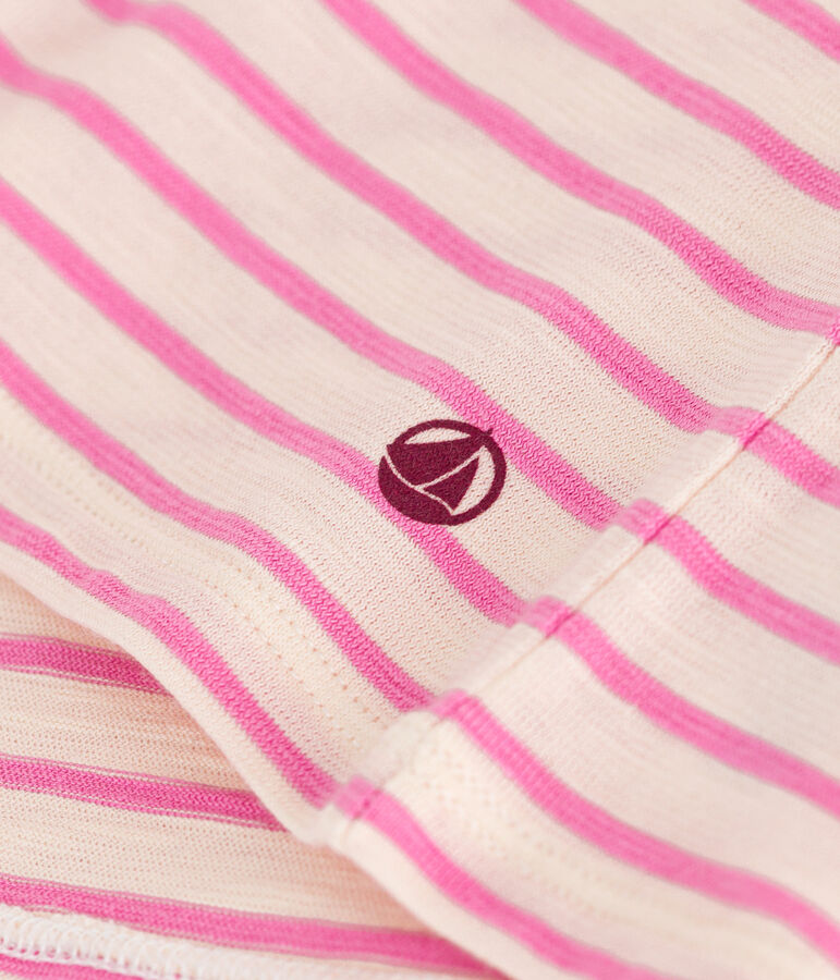 Girls' Stripy Slub Jersey T-shirt Ecru/pink