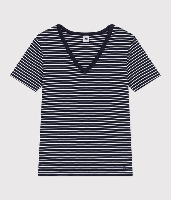 Women's Iconic striped cotton T-Shirt SMOKING blue/MARSHMALLOW white
