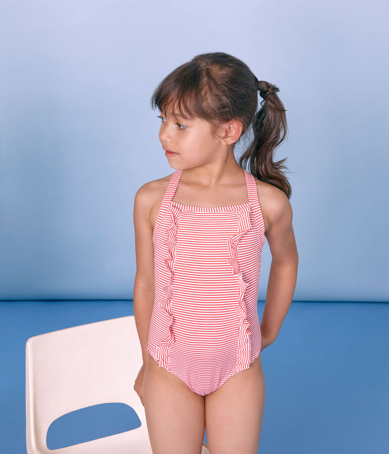 Girls' One-Piece Swimsuit pink/white