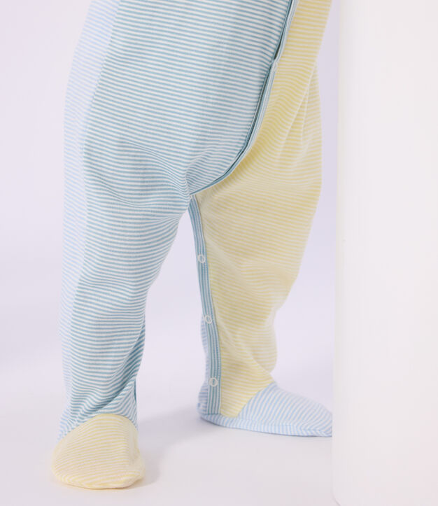 Babies' stripy printed cotton pyjama suit blue/white