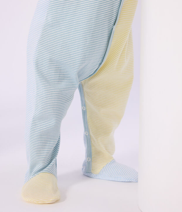 Babies' stripy printed cotton pyjama suit green/white