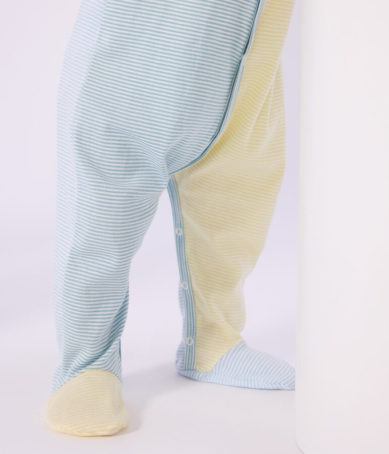 Babies' stripy printed cotton pyjama suit green/white