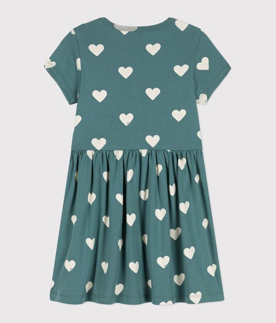 Girls' Short-Sleeved Organic Cotton Dress BRUT green/AVALANCHE white
