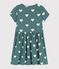 Girls' Short-Sleeved Organic Cotton Dress BRUT green/AVALANCHE white