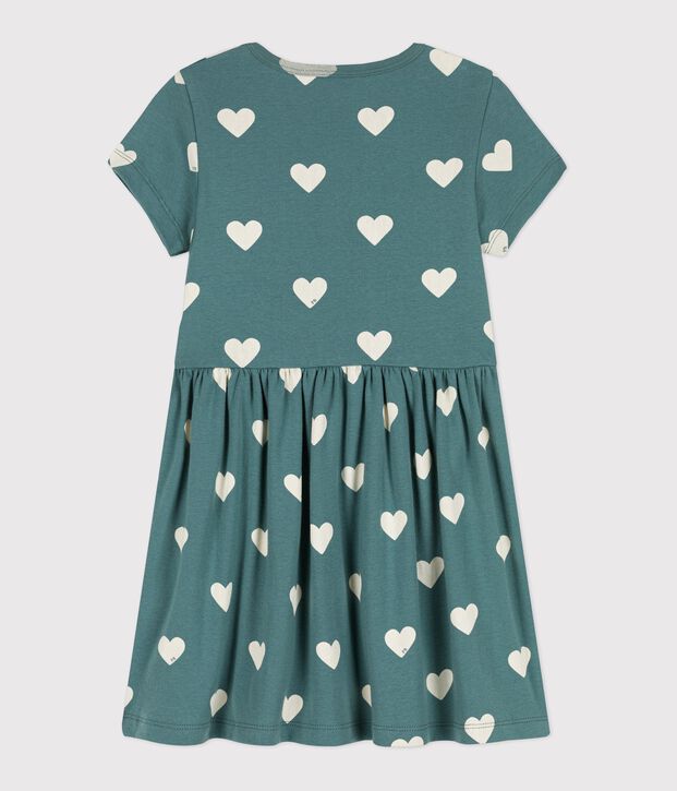 Girls' Short-Sleeved Organic Cotton Dress green/ecru