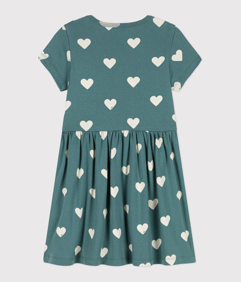 Girls' Short-Sleeved Organic Cotton Dress green/ecru