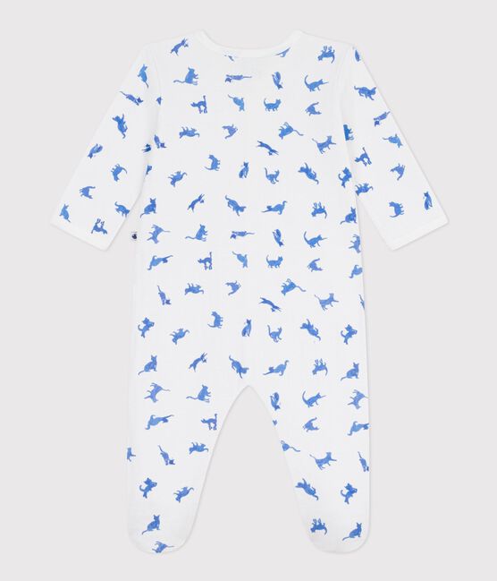 Babies' cat print tube knit pyjama suit MARSHMALLOW white/CREPUSCULE