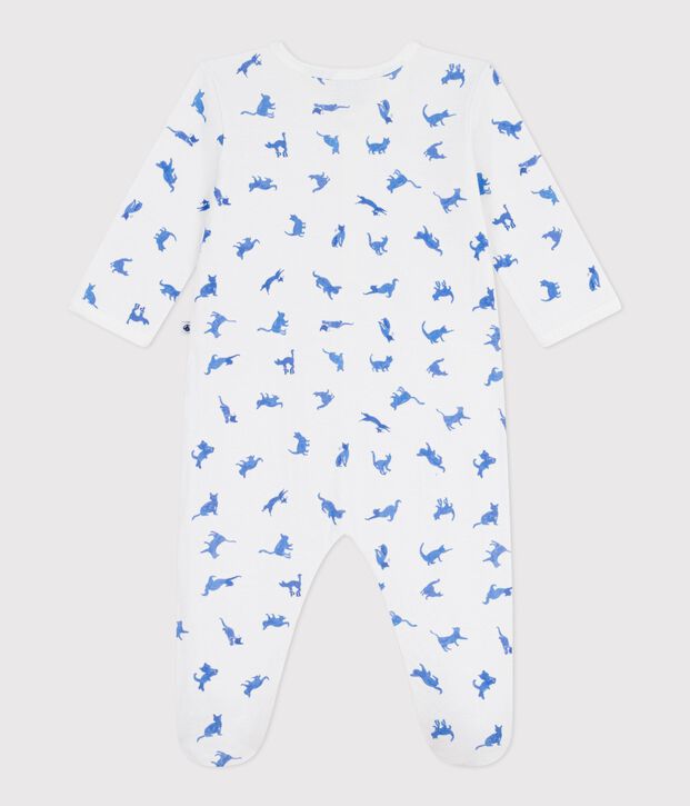 Babies' cat print tube knit pyjama suit white/blue