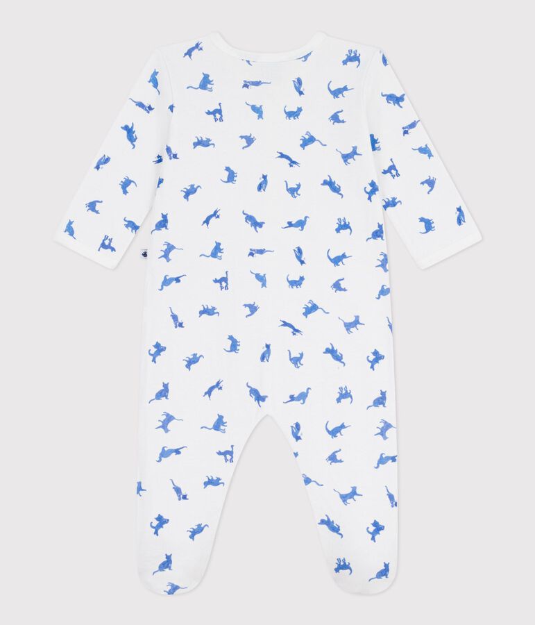 Babies' cat print tube knit pyjama suit white/blue