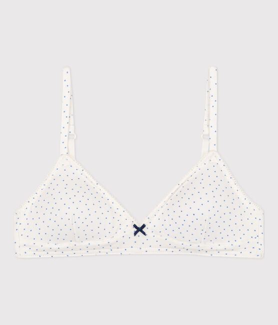 Girls' Spotted Cotton and Elastane Bra MARSHMALLOW white/EDNA