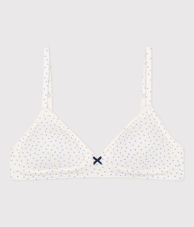 Girls' Spotted Cotton and Elastane Bra white/blue