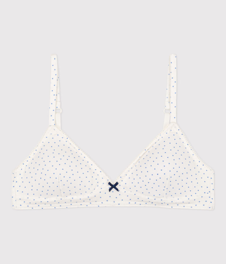 Girls' Spotted Cotton and Elastane Bra white/blue