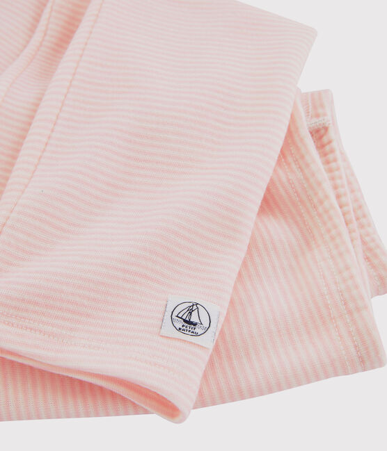 Girls' Pinstriped Wool and Cotton Leggings CHARME pink/MARSHMALLOW white