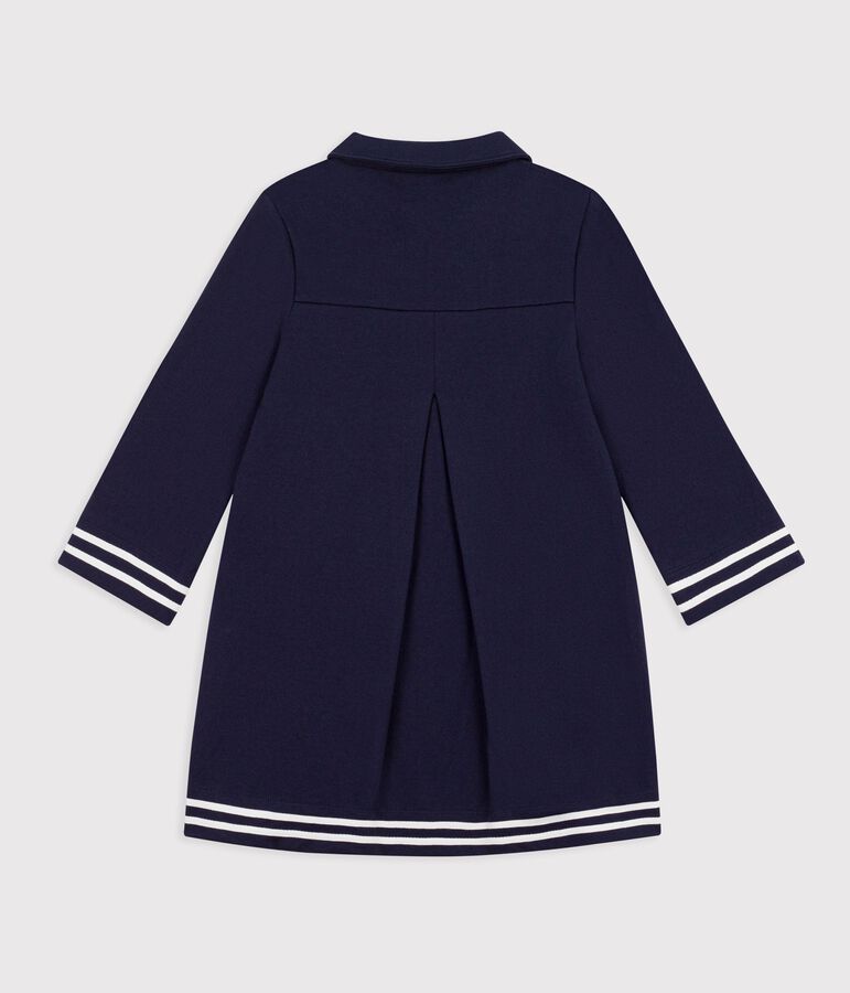 Children's long-sleeved plain cotton dress blue