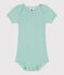Babies' short-sleeved printed cotton body ALOEVERA green/MARSHMALLOW white