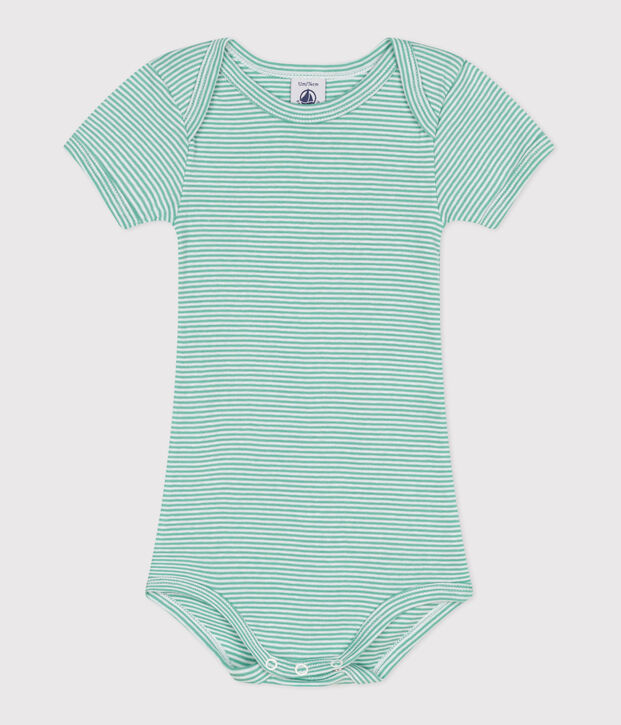 Babies' short-sleeved printed cotton body green/white