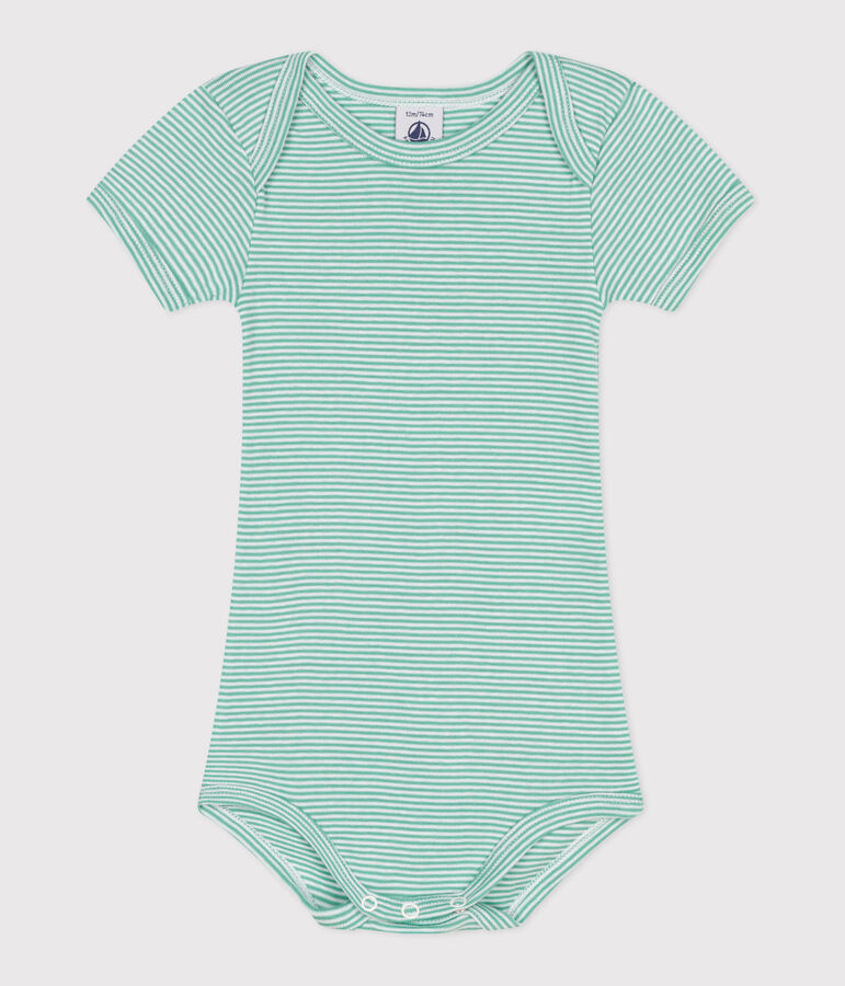 Babies' short-sleeved printed cotton body green/white