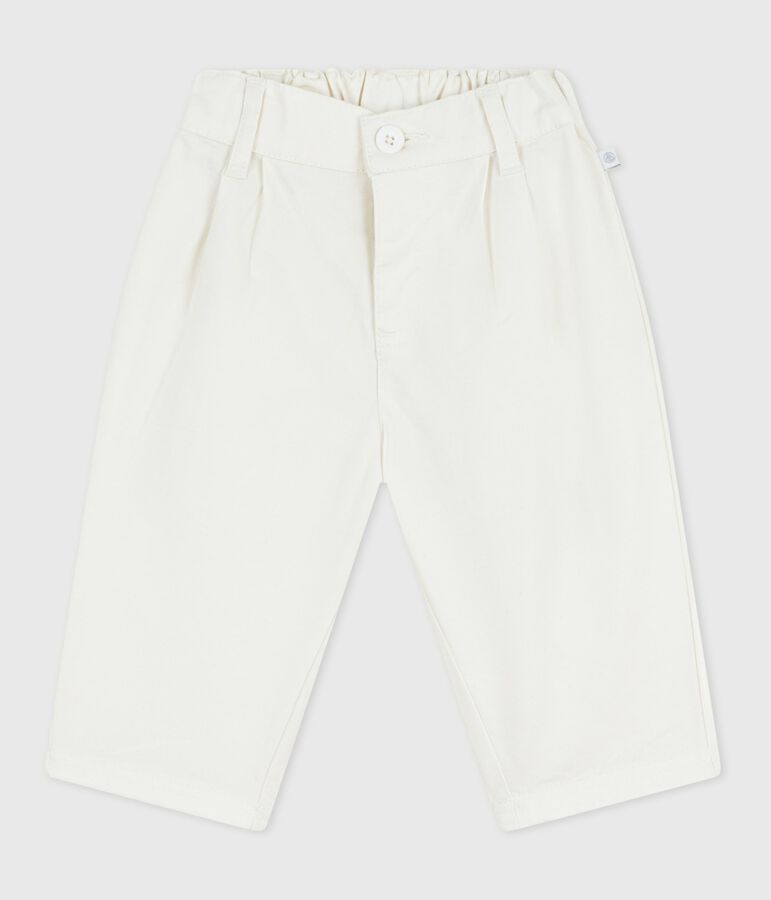 Babies' plain twill trousers MARSHMALLOW white