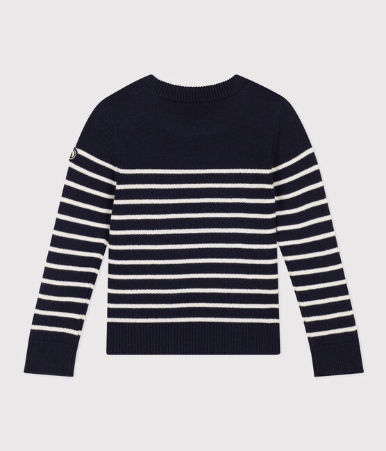 Children's unisex wool and cotton jumper SMOKING blue/MARSHMALLOW white