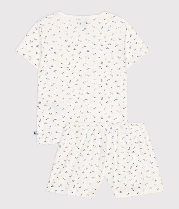Children's short floral-print openwork cotton pyjamas white/multicolor