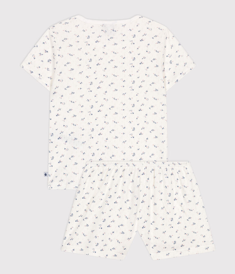 Children's short floral-print openwork cotton pyjamas white/multicolor