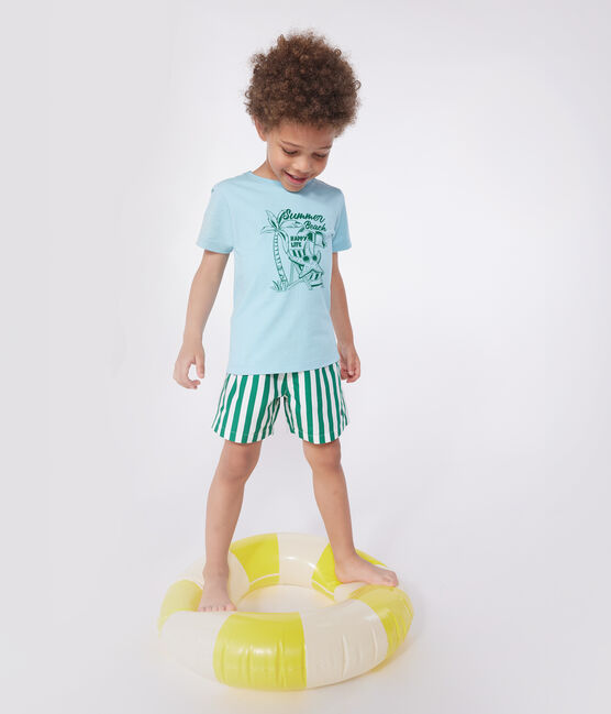 Children's short-sleeved printed cotton T-shirt AQUATIC blue
