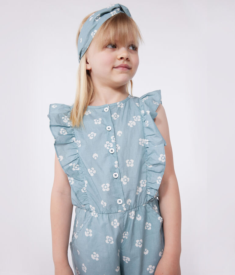 Children's sleeveless floral cotton jumpsuit green/white