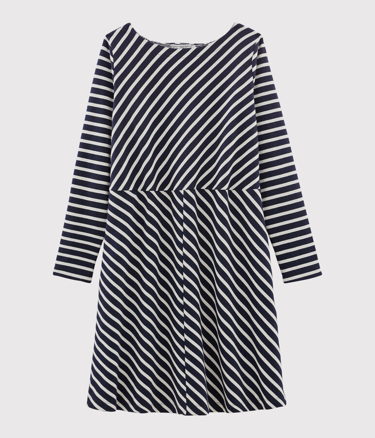 Women's Long-Sleeved Dress SMOKING blue/COQUILLE beige