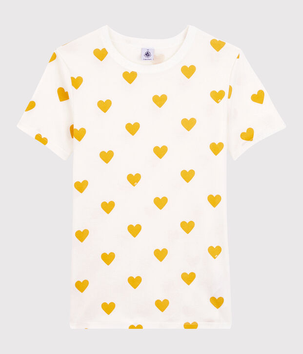 Women's Heart Round-Neck Cotton T-Shirt white/yellow