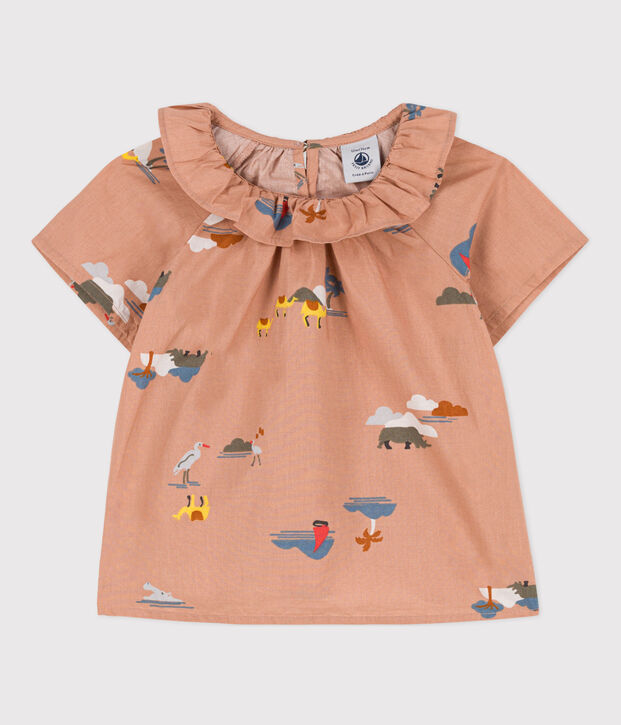 Babies' Short-Sleeved Patterned Poplin Blouse beige/multicolor