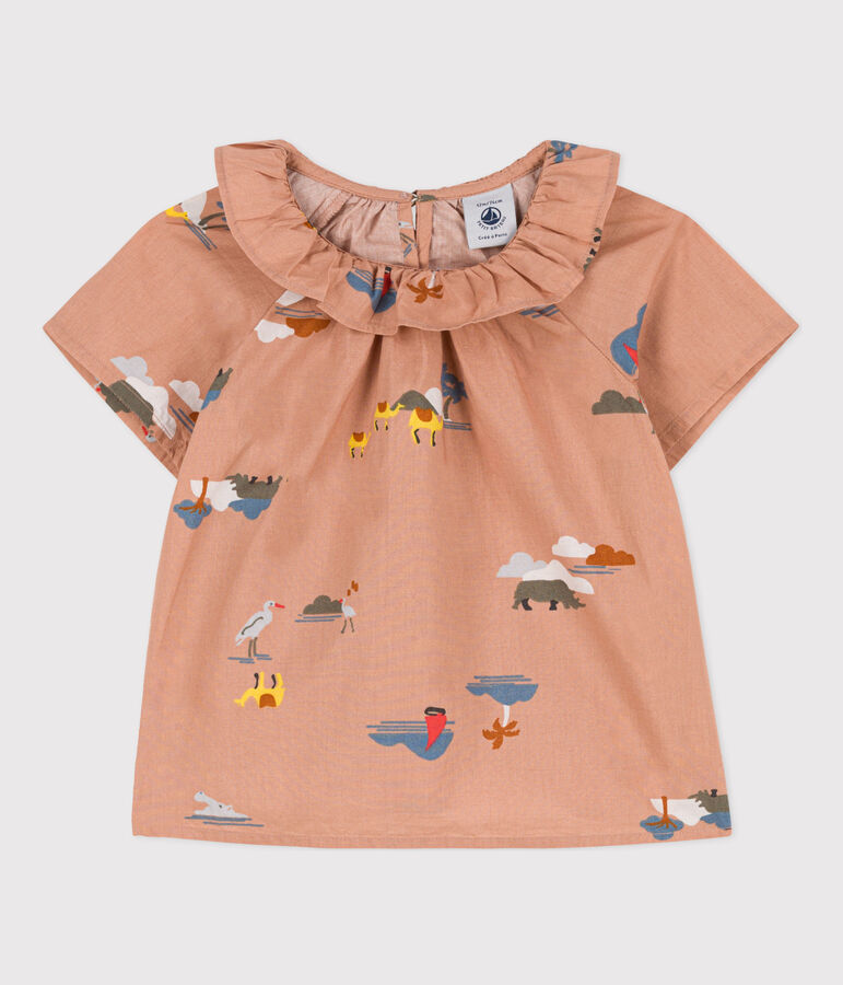 Babies' Short-Sleeved Patterned Poplin Blouse beige/multicolor
