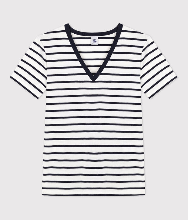 Women's Iconic Cotton V-Neck T-Shirt white/blue