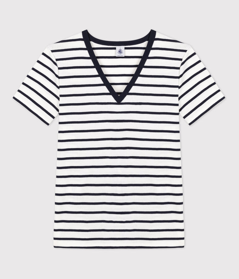 Women's Iconic Cotton V-Neck T-Shirt white/blue