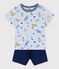 Boys' Yoga Animal Pattern Short Cotton Pyjamas FRAICHEUR blue/MULTICO white