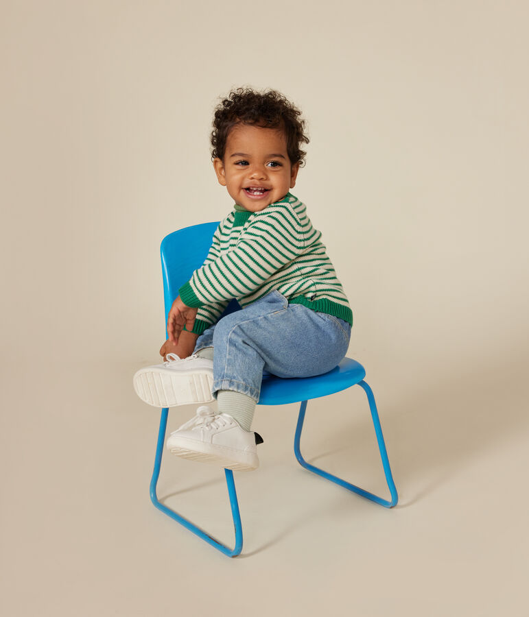 Babies' jumper in a wool and cotton knit JARDIN green/AVALANCHE