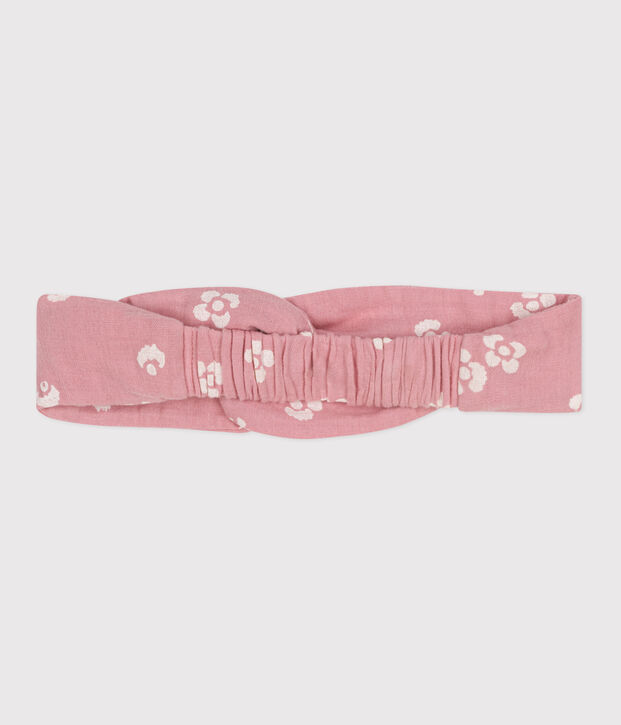 Baby headband in cotton gauze with flower print pink/white