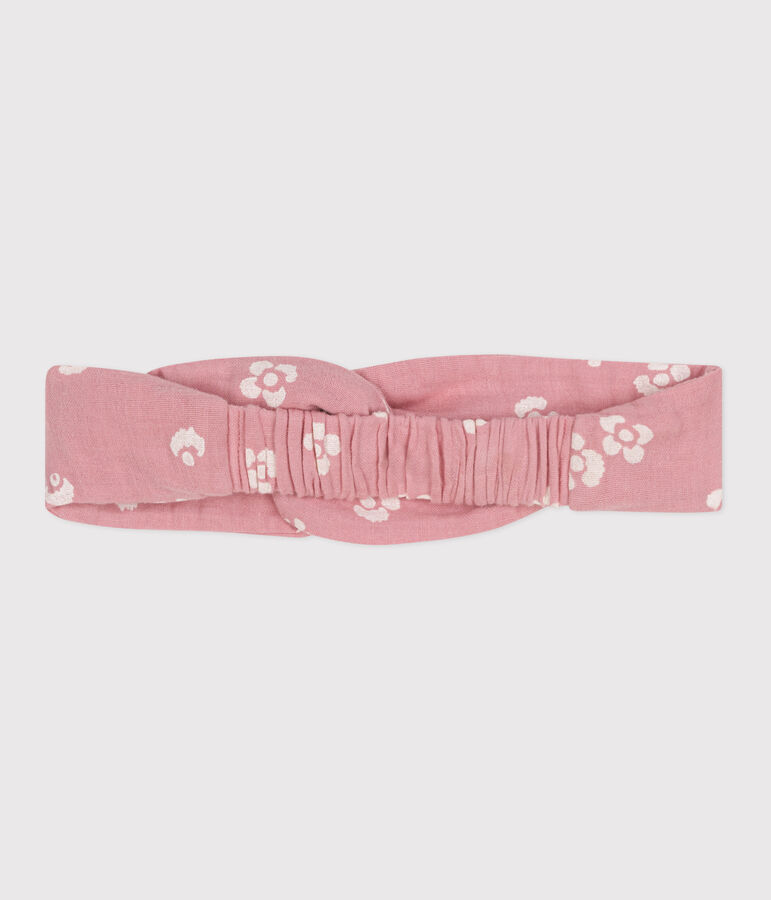 Baby headband in cotton gauze with flower print pink/white