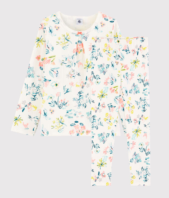 Girls' Springtime Floral Tubular Knit Pyjamas MARSHMALLOW white/MULTICO white