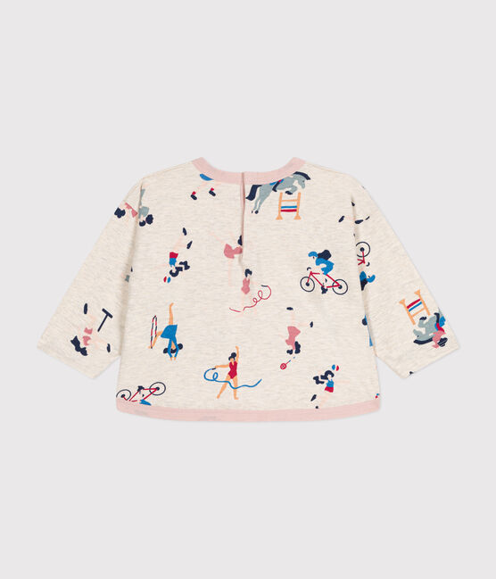 Babies' long-sleeved fine jersey T-shirt MONTELIMAR beige/MULTICO white