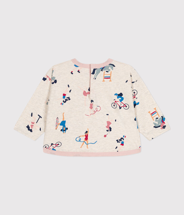 Babies' long-sleeved fine jersey T-shirt beige/multicolor