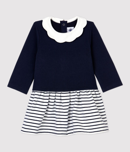 Babies' Fleece Dress MARSHMALLOW white/SMOKING blue